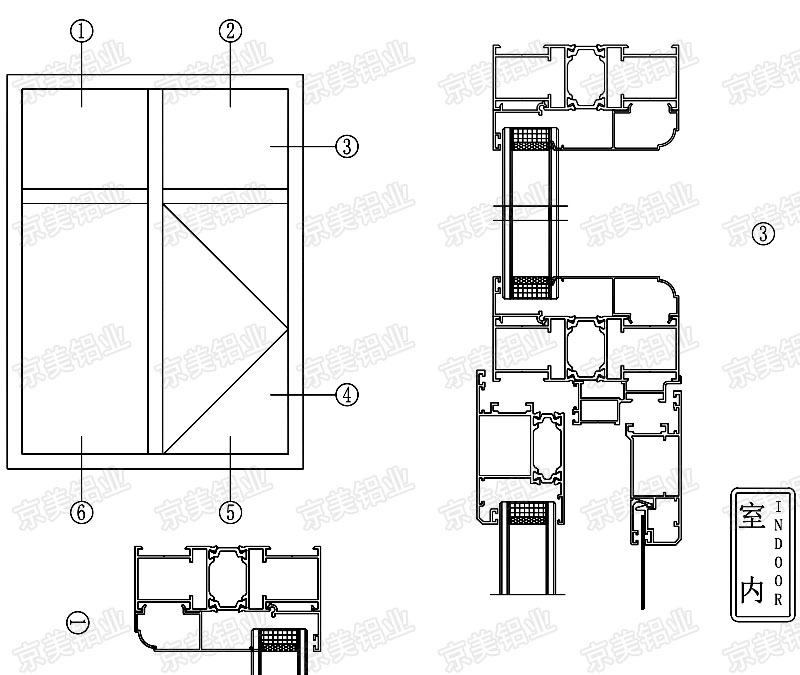 100系列断桥铝节点图